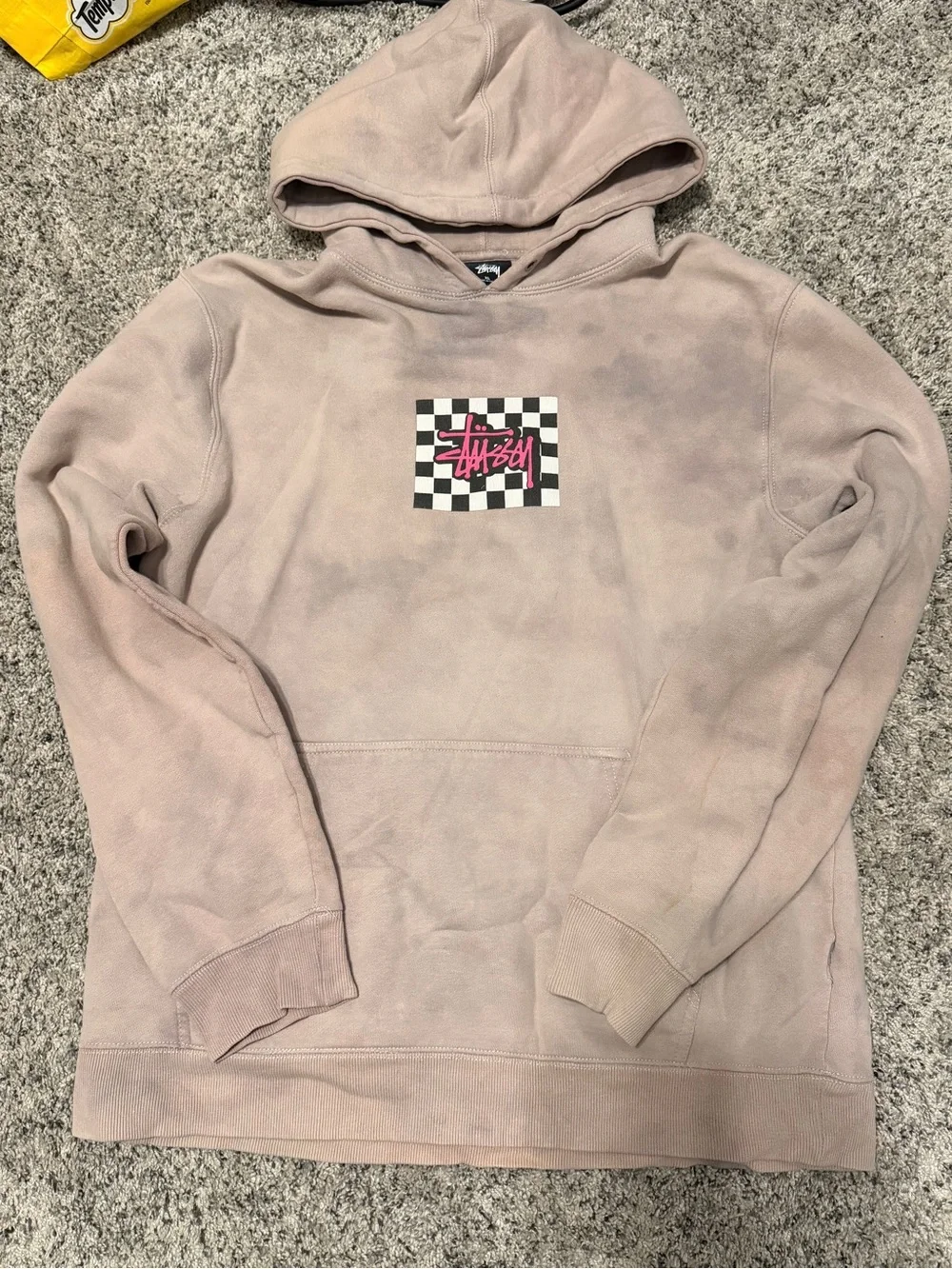 Stussy Mauve Hoodie with Pink Logo Checkerboard